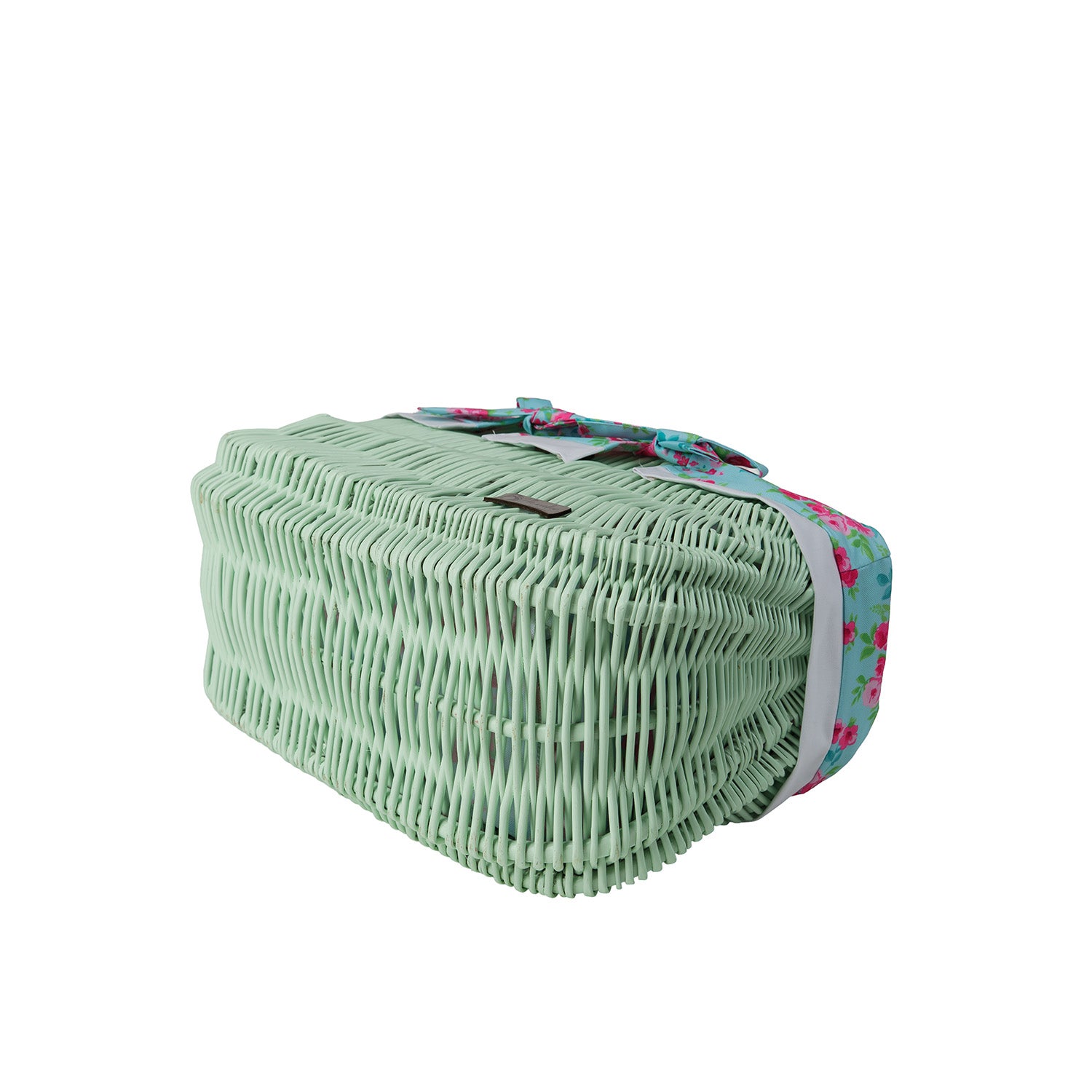 wicker shopping basket with mint lining and handles