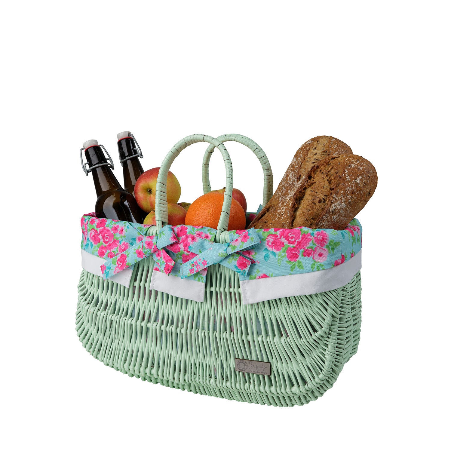 wicker shopping basket with mint lining and handles