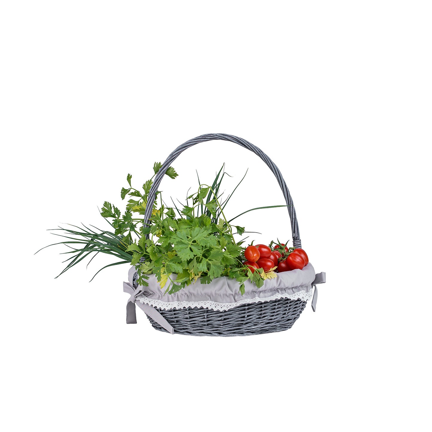 Zerena wicker display basket with gray trim TheWickerStories