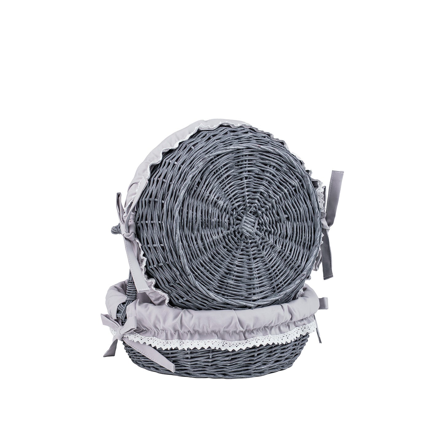 Zerena wicker display basket with gray trim TheWickerStories