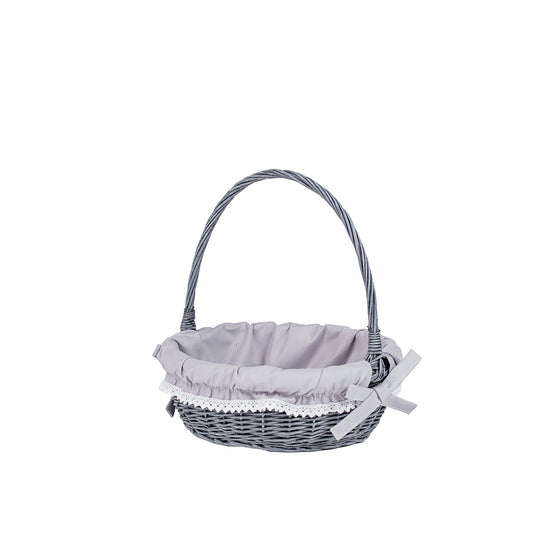 wicker display basket with gray trim