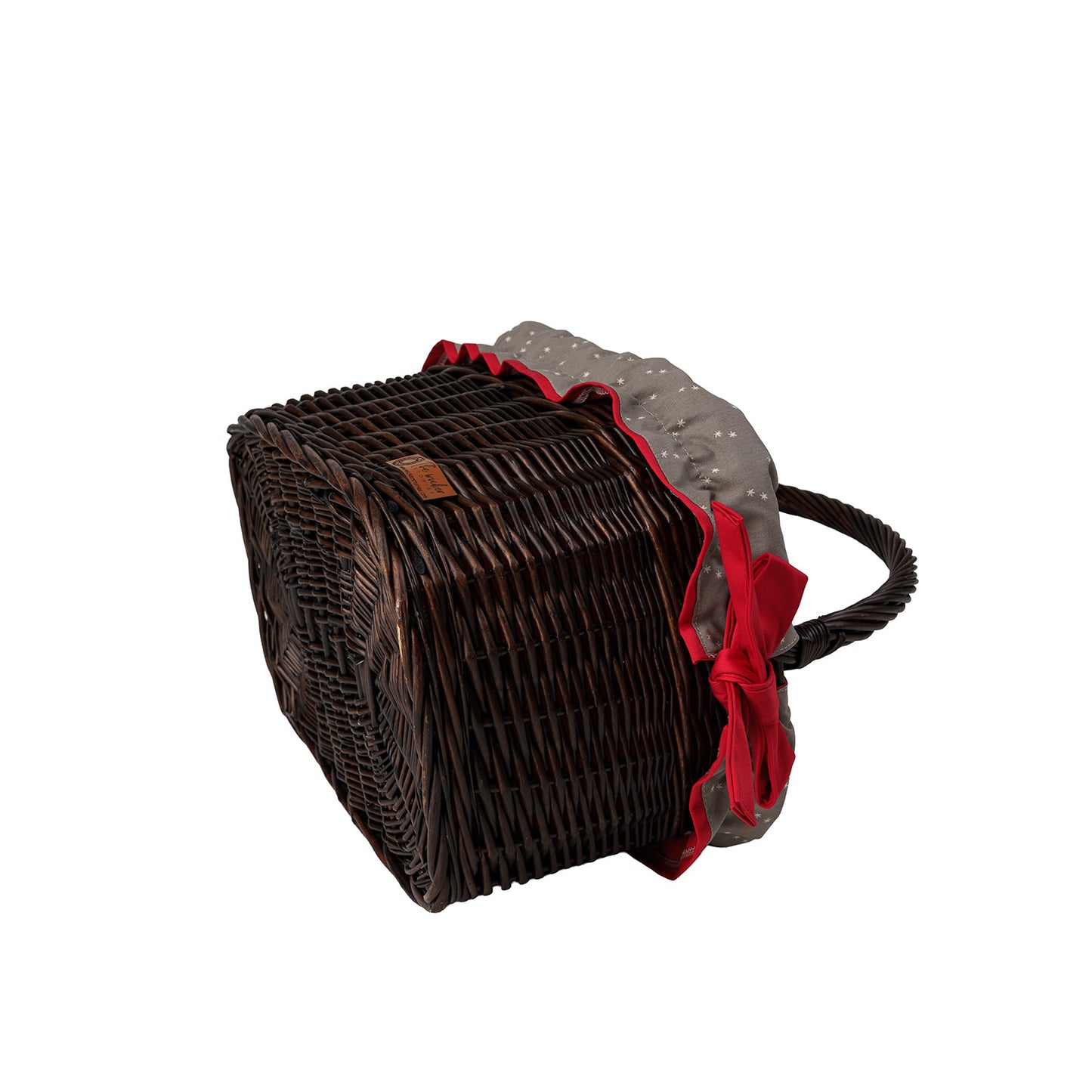 Wernis lackierter Einkaufskorb aus Weide mit roter Einfassung, mit Griff TheWickerStories