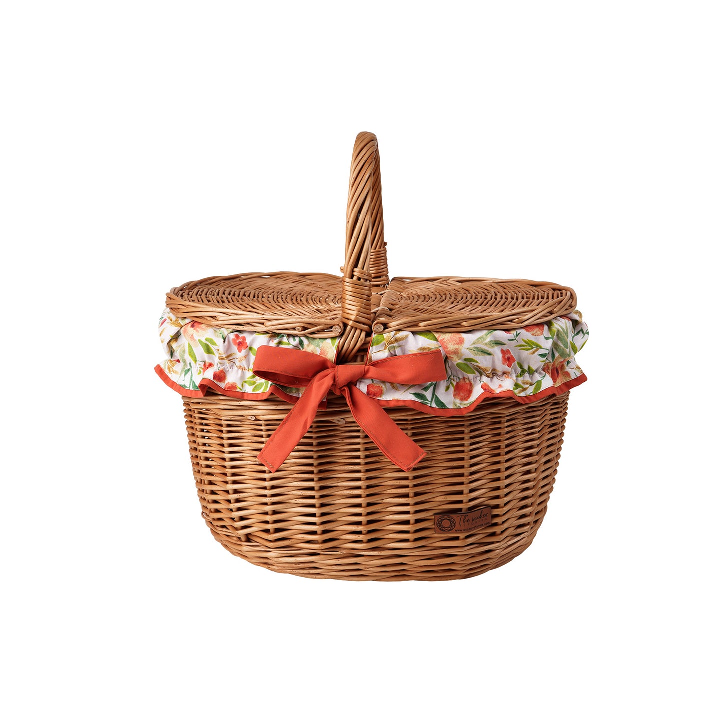 Kastalia wicker picnic basket with orange trim, with lid and handle TheWickerStories