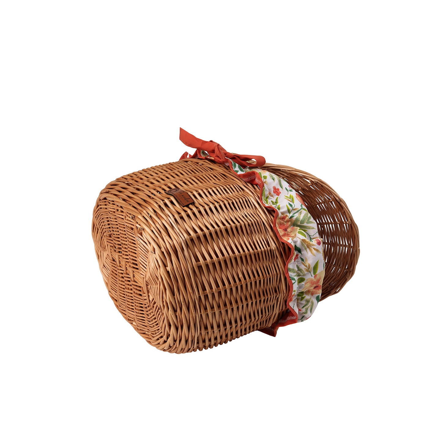 Kastalia wicker picnic basket with orange trim, with lid and handle TheWickerStories