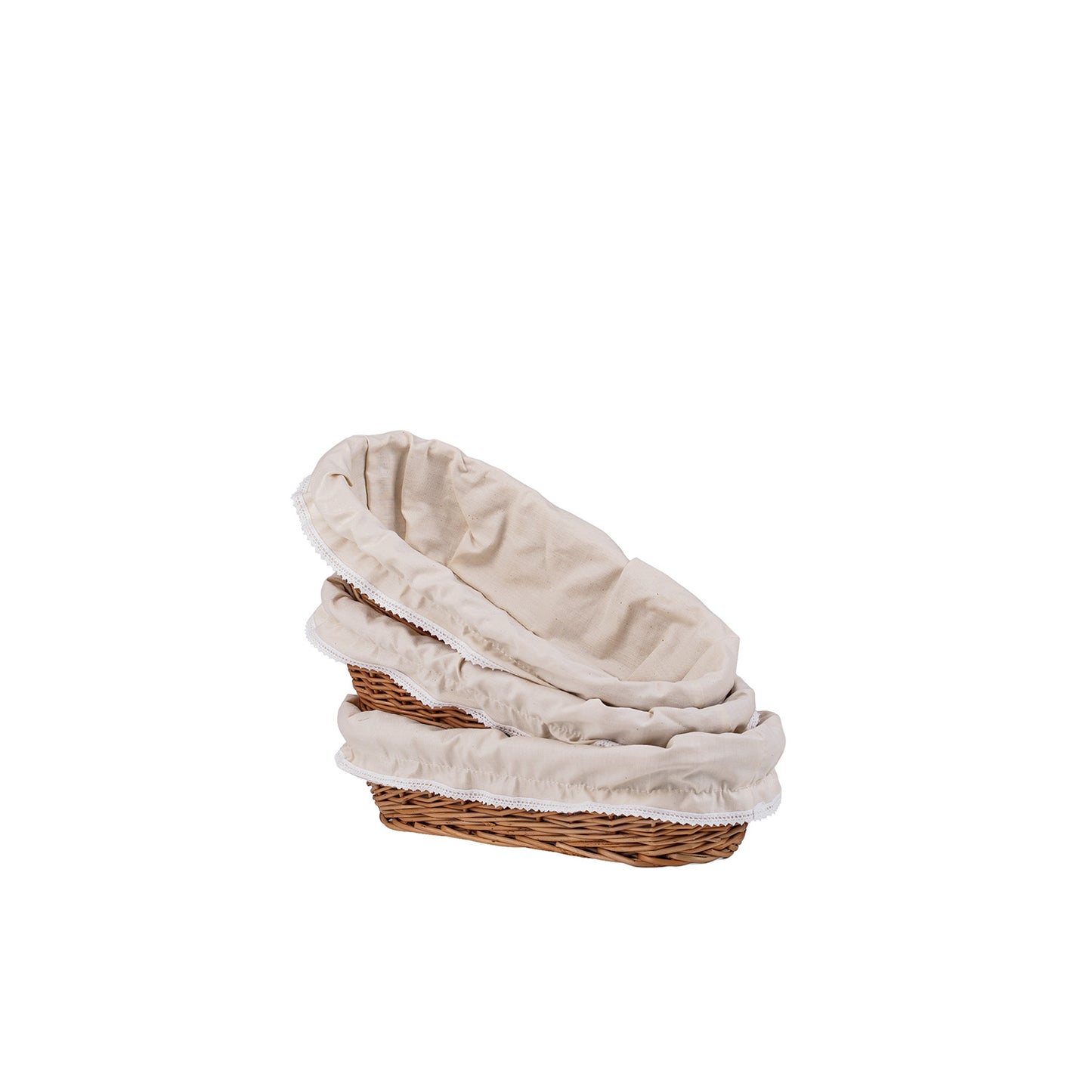 Lamis coș din nuiele pentru pâine pentru expunere cu margine bej, set de 3 bucăți TheWickerStories