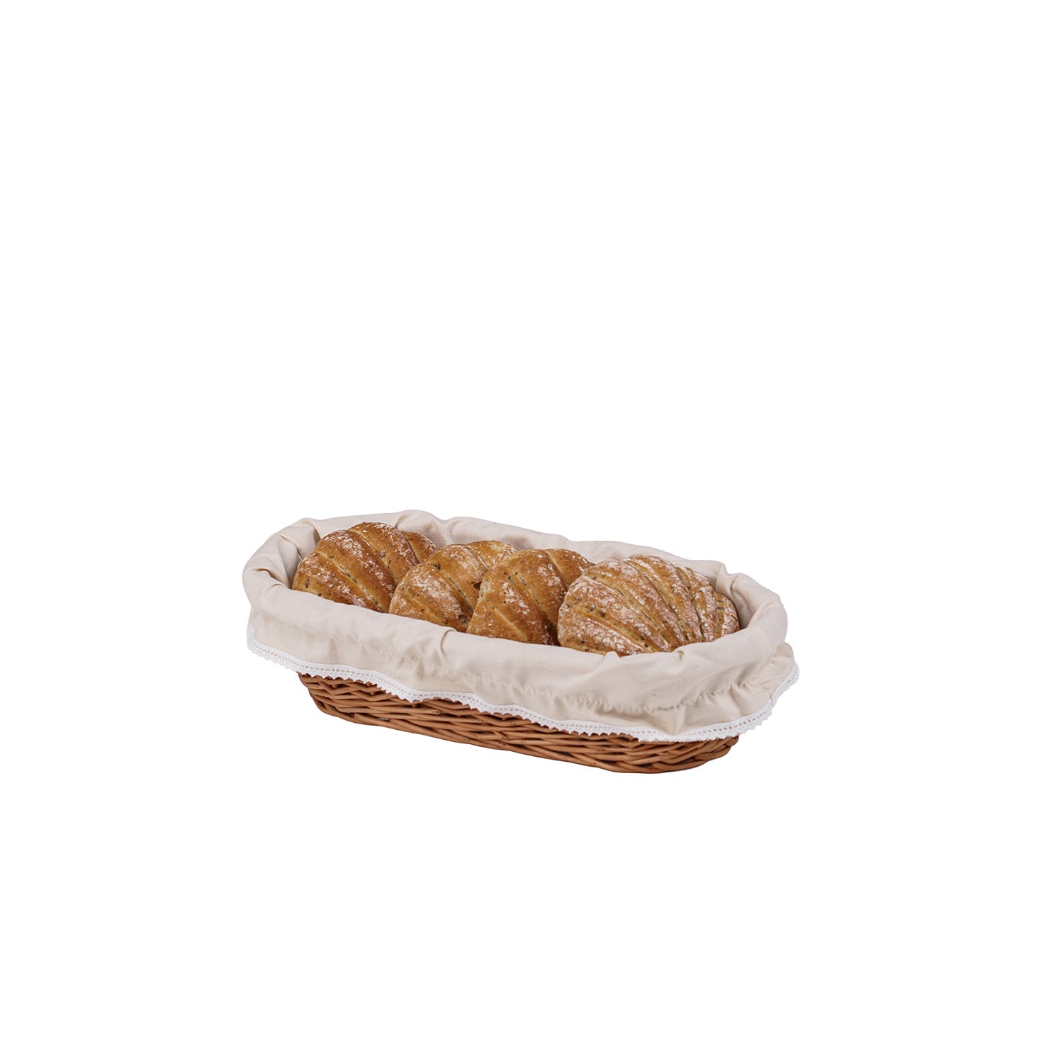 coș din nuiele pentru pâine pentru expunere cu margine bej, set de 3 bucăți