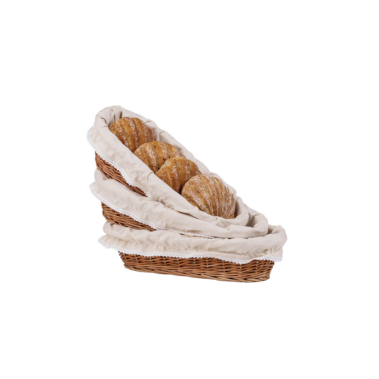 Lamis coș din nuiele pentru pâine pentru expunere cu margine bej, set de 3 bucăți TheWickerStories