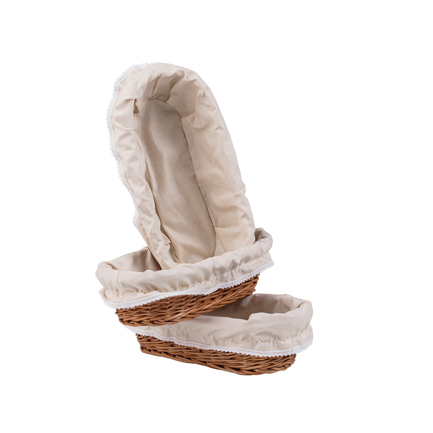 coș din nuiele pentru pâine pentru expunere cu margine bej, set de 3 bucăți
