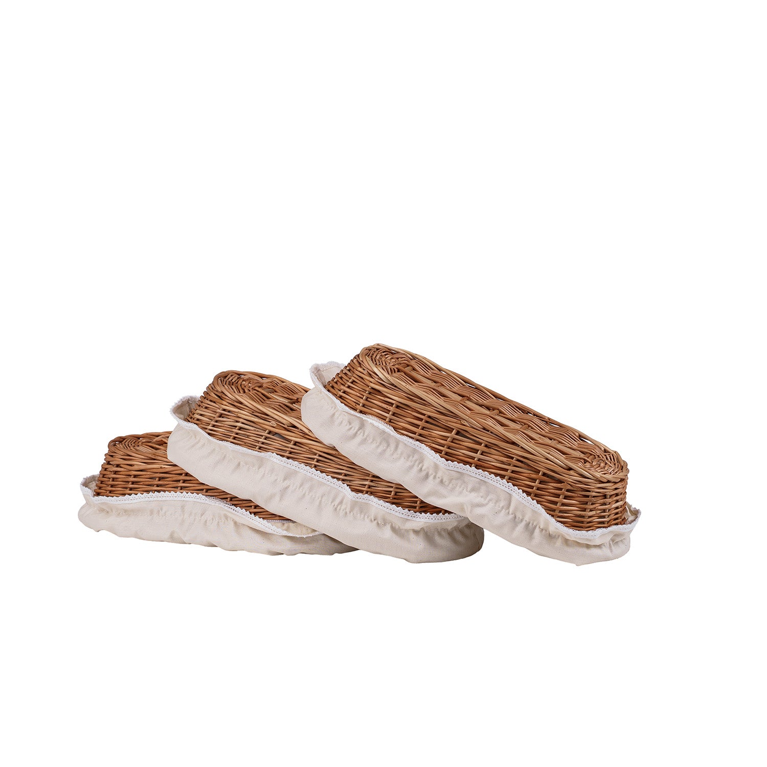 coș din nuiele pentru pâine pentru expunere cu margine bej, set de 3 bucăți