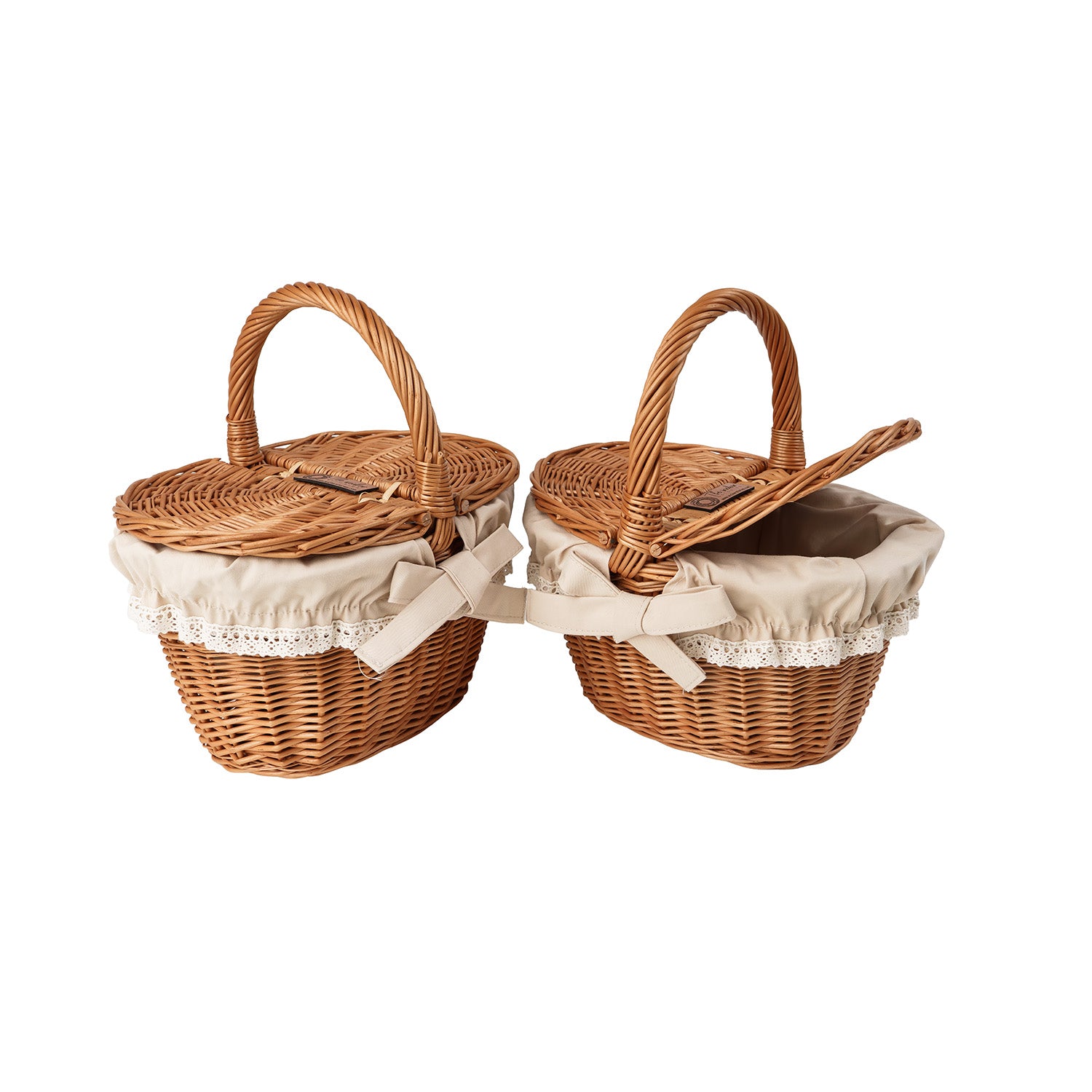 wicker basket for children for picnic and play – set of 2, with beige trim,