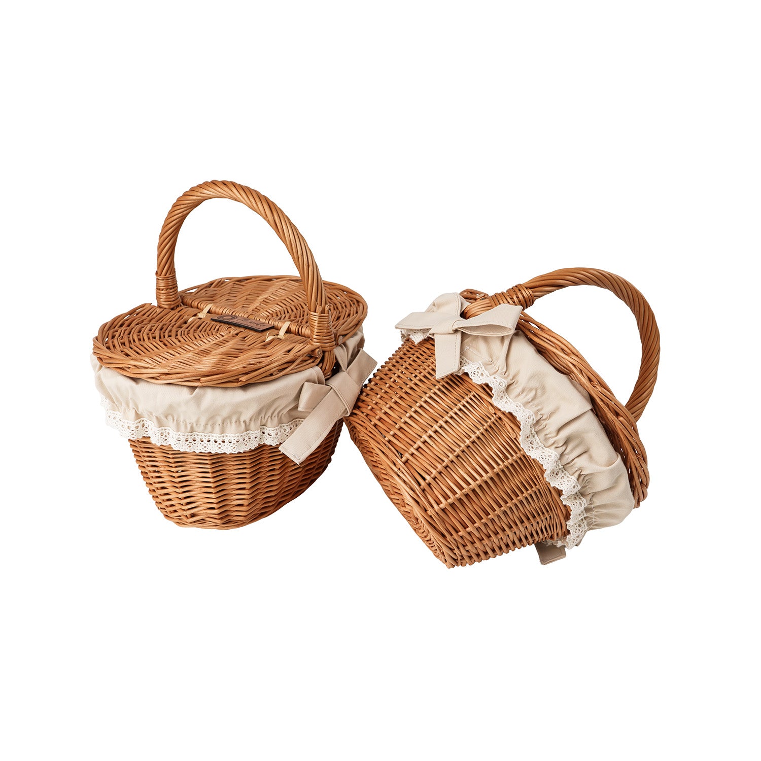 wicker basket for children for picnic and play – set of 2, with beige trim,