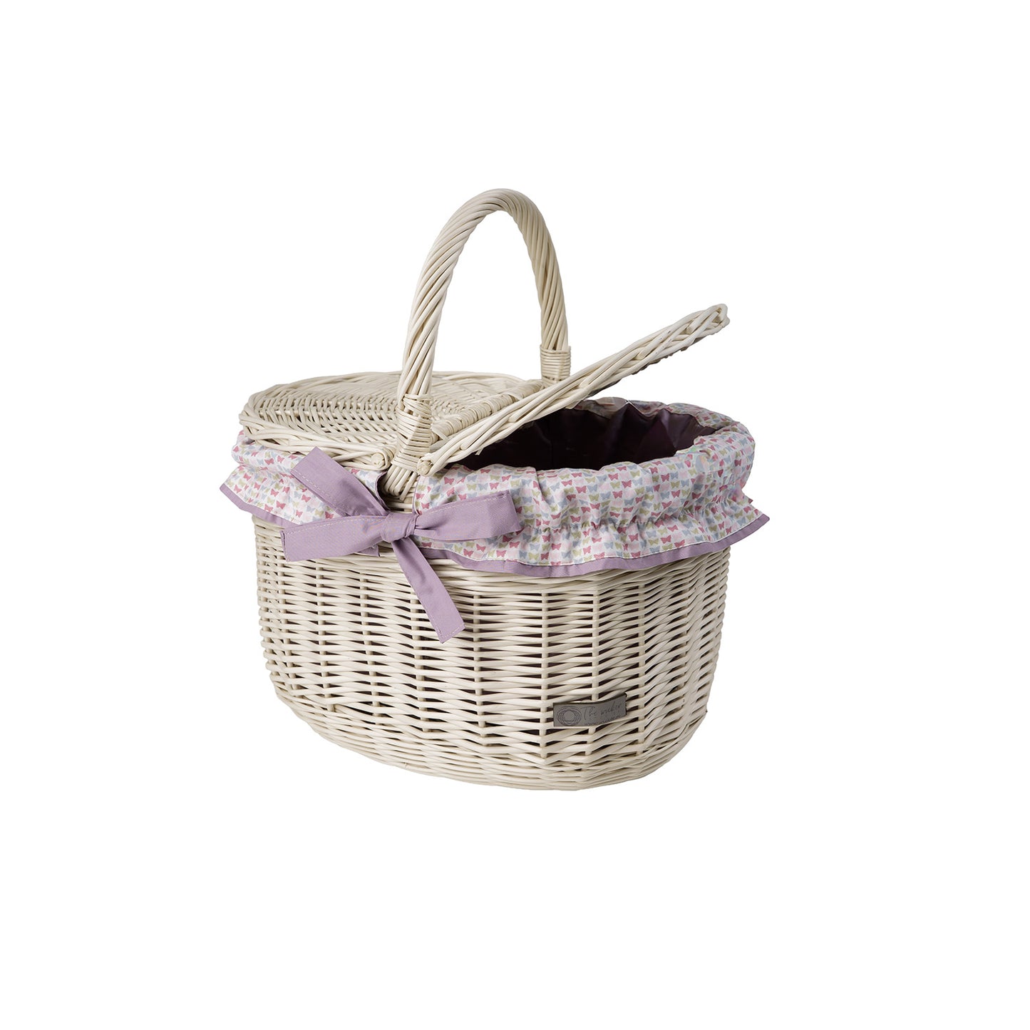 Kastalia wicker picnic basket with purple trim, with lid and handle TheWickerStories