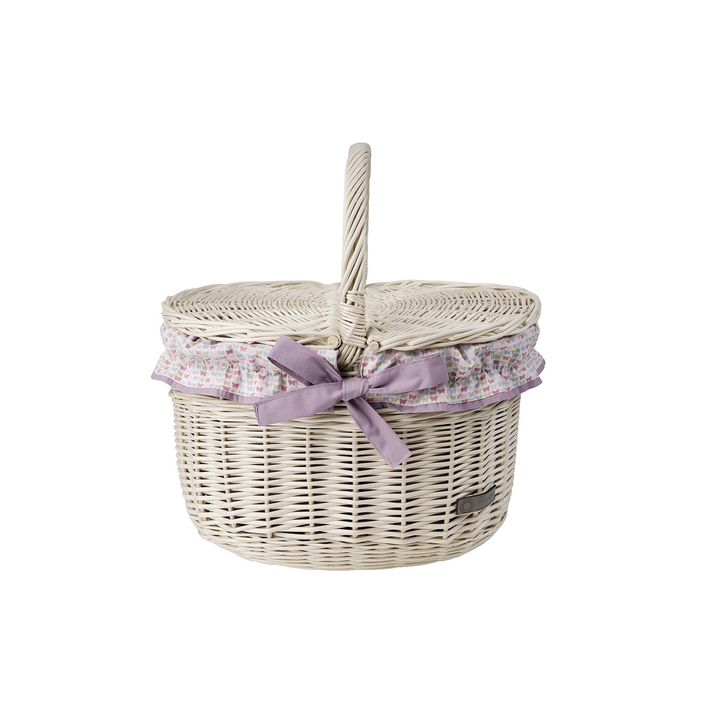 Kastalia wicker picnic basket with purple trim, with lid and handle TheWickerStories