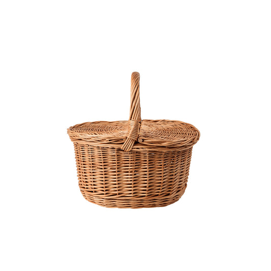 wicker picnic basket with lid and handle