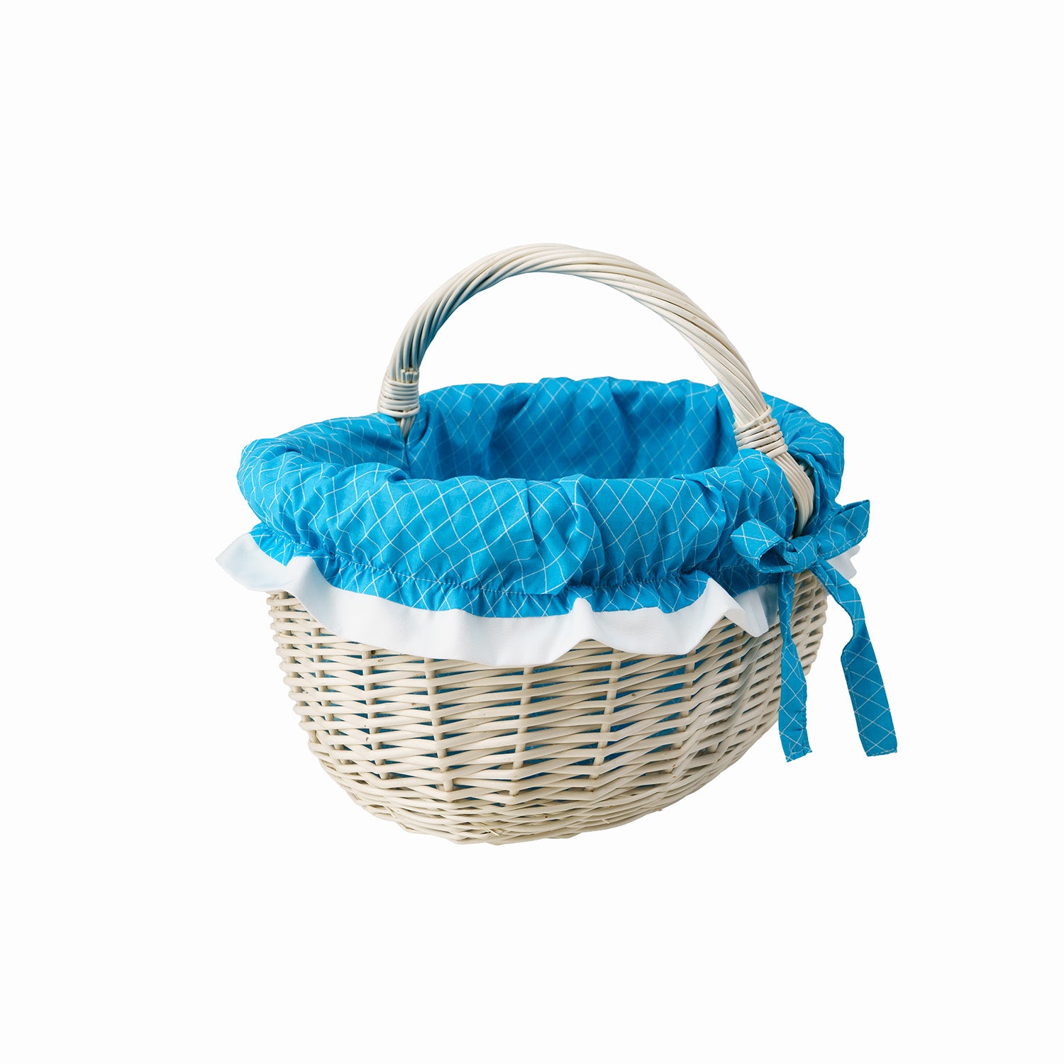 Weidenkorb zum Einkaufen mit blauem Besatz und Griff