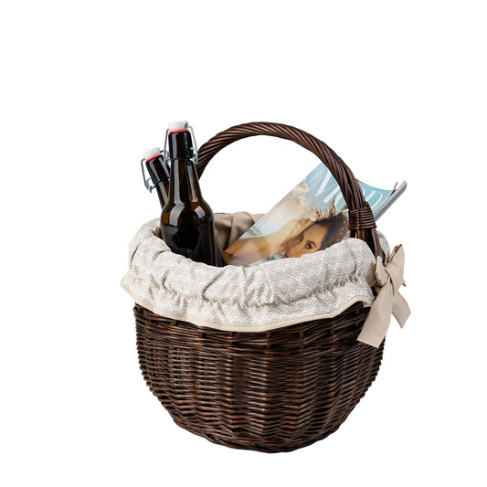 Weiden-Einkaufskorb mit cremefarbenem Besatz und Griff