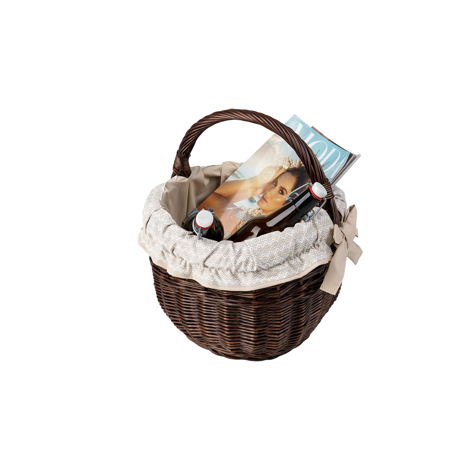 panier d'achat en osier avec bordure crème et poignée