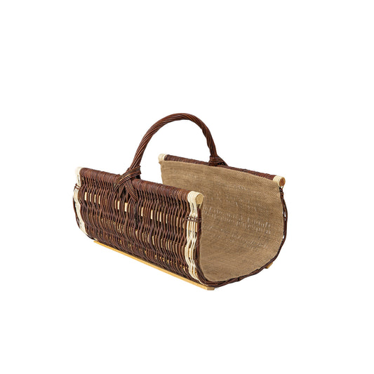 Fano wicker firewood basket with jute trim and handle