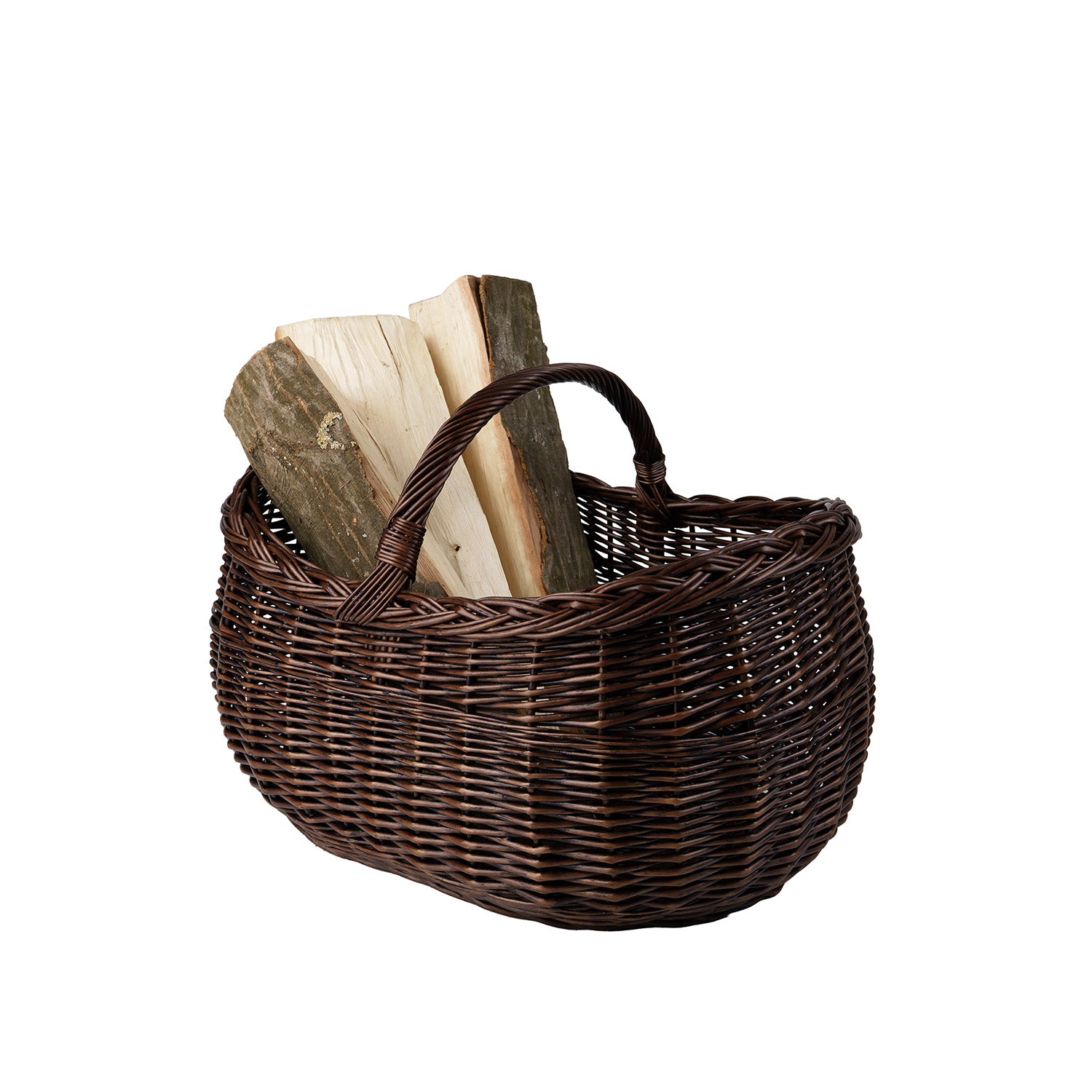 wicker firewood basket with handle for fireplace