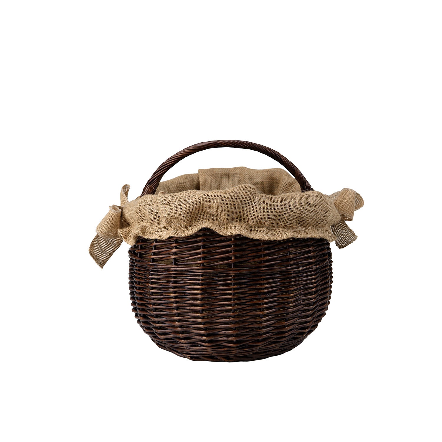 wicker firewood basket with jute trim and handle