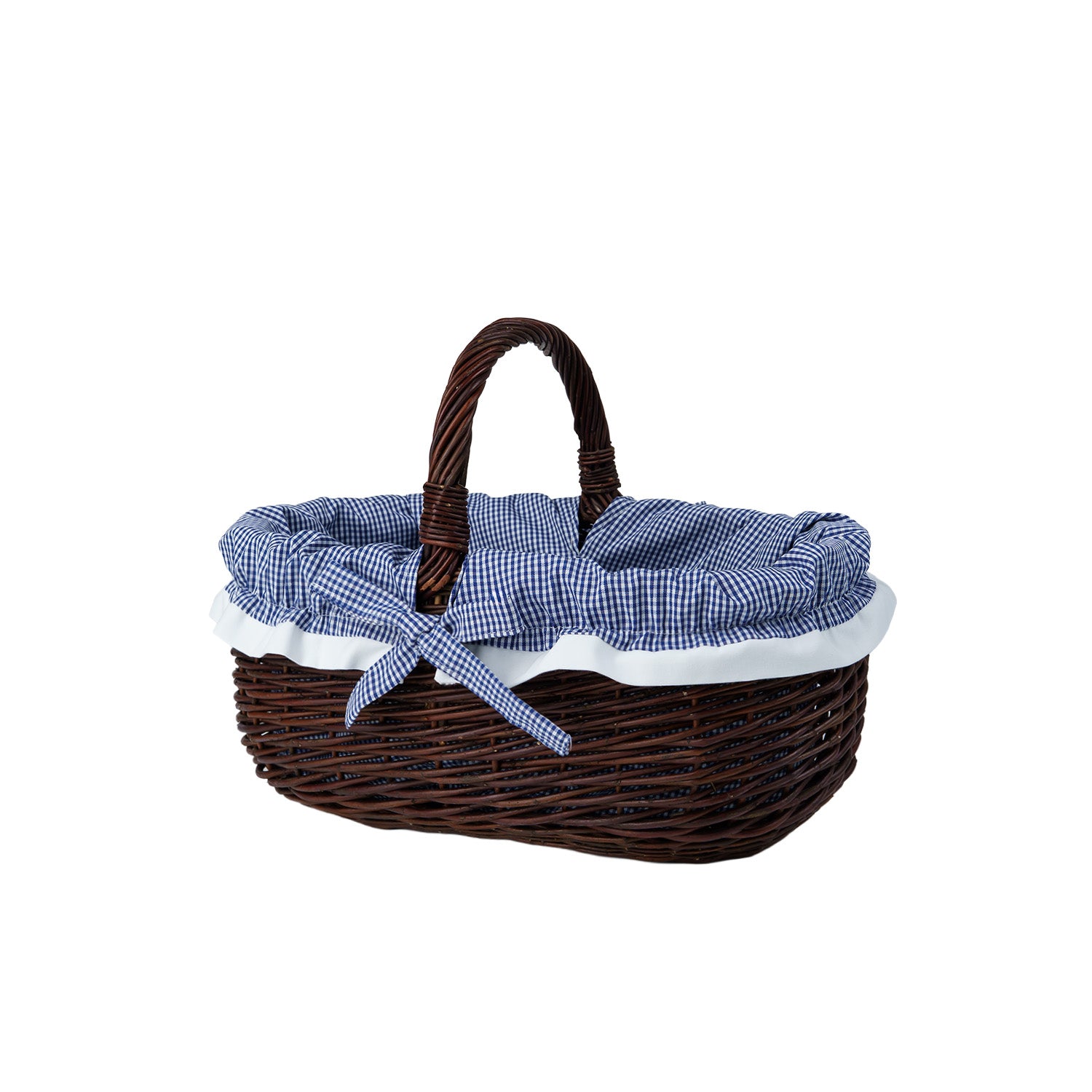 geflochtener Einkaufskorb mit marineblauer Einfassung und Griff von