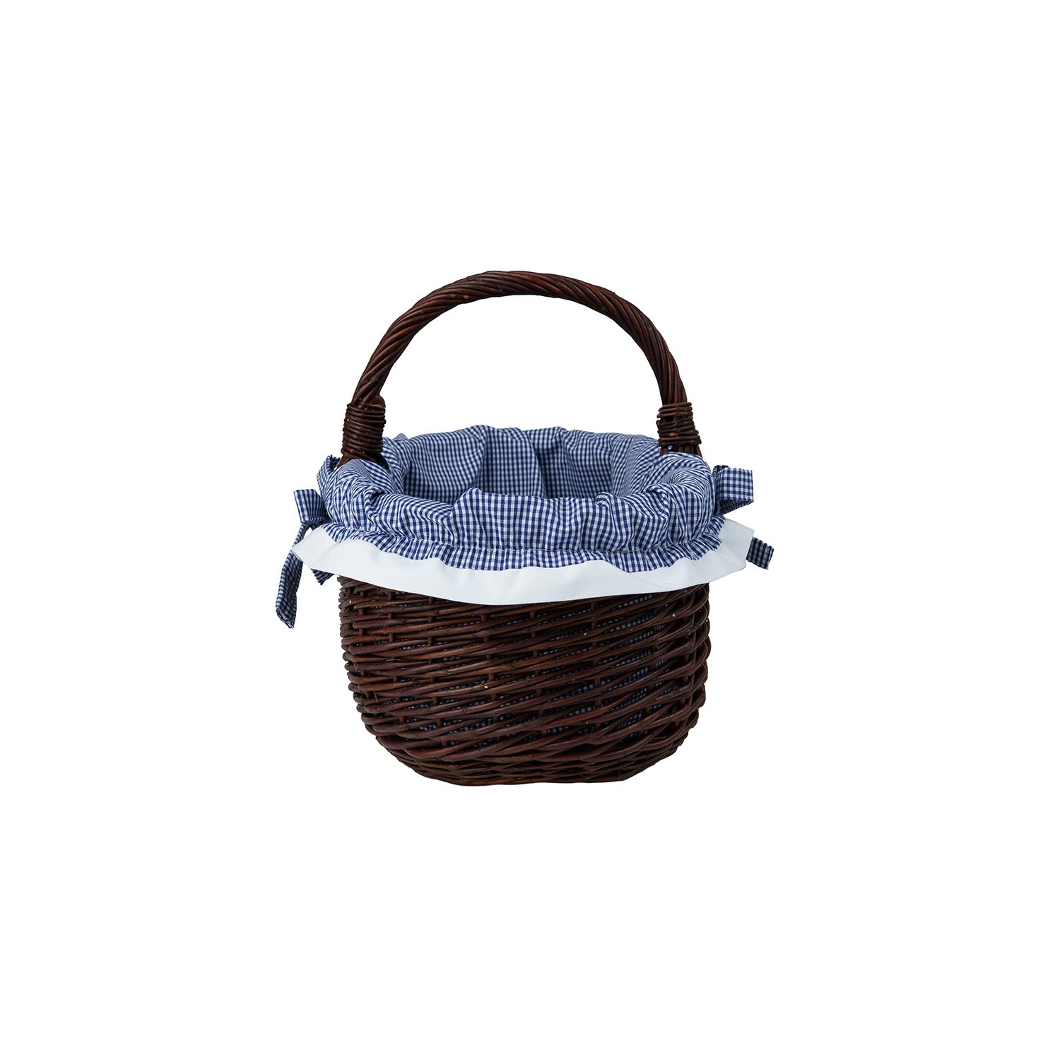 geflochtener Einkaufskorb mit marineblauer Einfassung und Griff von