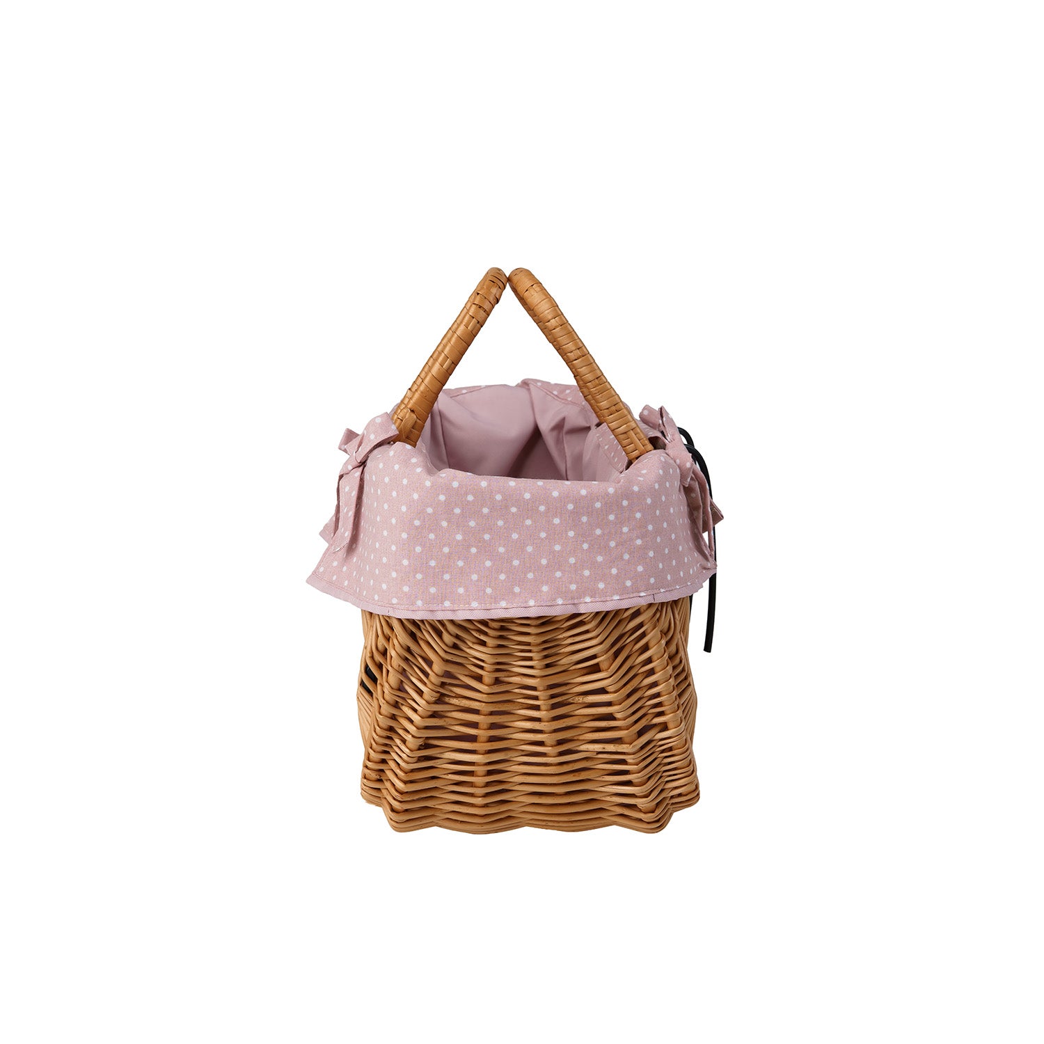 Panier en osier pour guidon de vélo avec bordure rose et anses