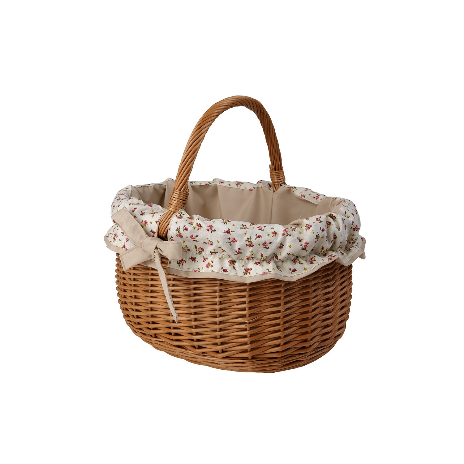 panier en osier pour courses avec finition beige et poignée