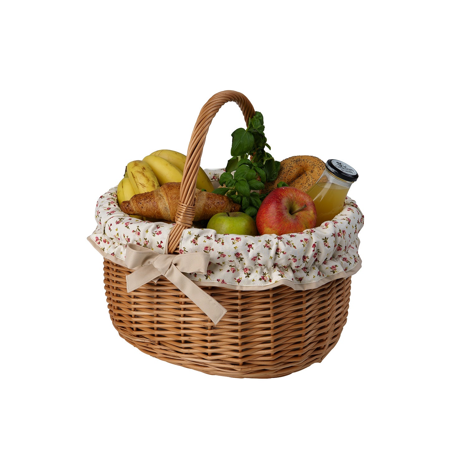 panier en osier pour courses avec finition beige et poignée