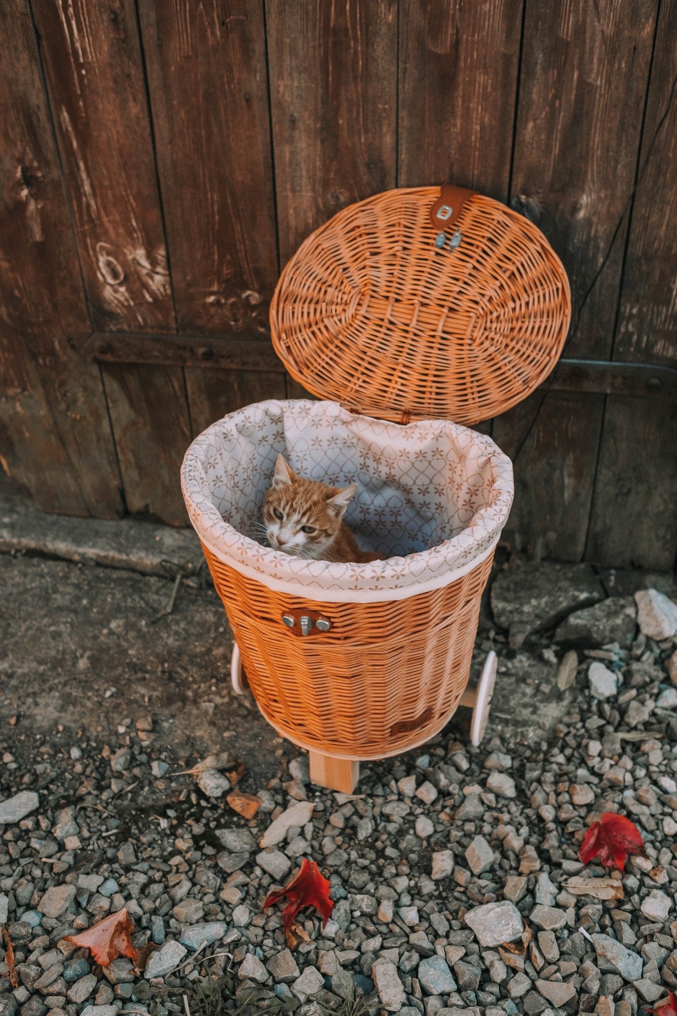 Celtis flettkurv på hjul med kremkant og stropper TheWickerStories