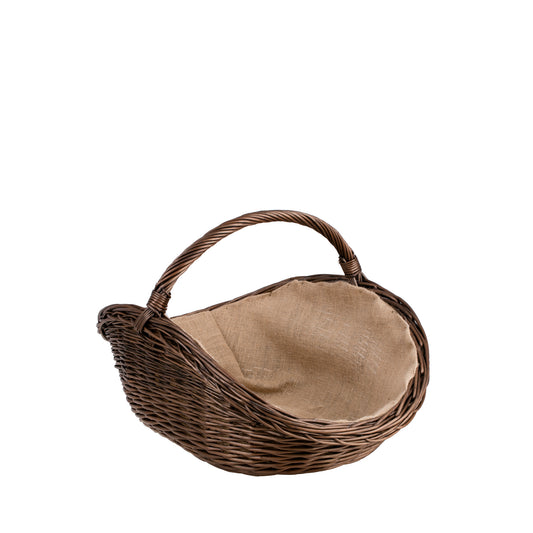 Florus gevlochten mand voor haardhout met jute afwerking, met handvat