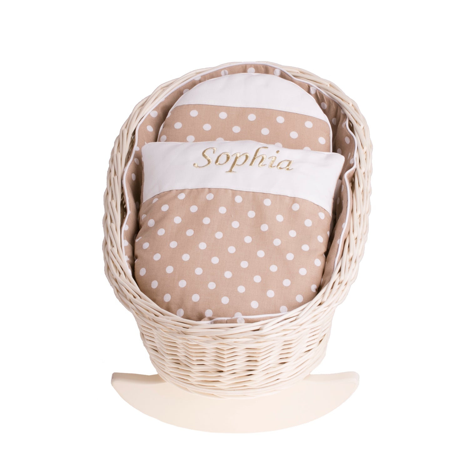 Mimi wicker cradle for dolls with personalization, beige lining, pillow and duvet TheWickerStories