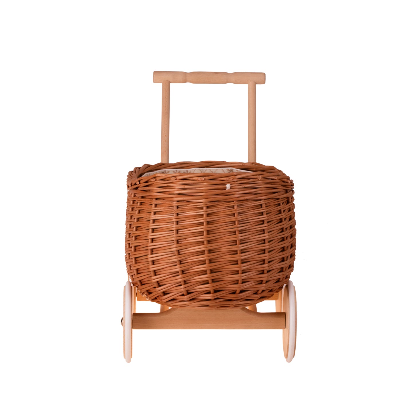 Luke carro de vímet per empènyar amb acabat crema, amb nansa i rodes TheWickerStories