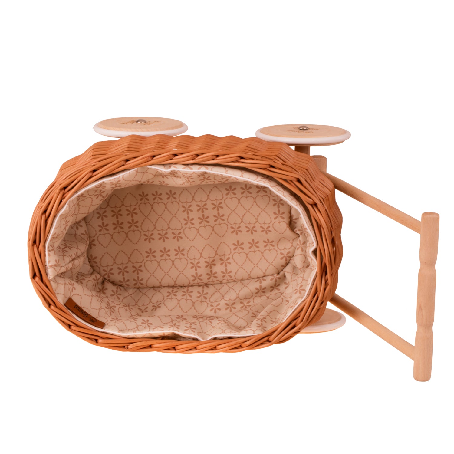 Luke carro de vímet per empènyar amb acabat crema, amb nansa i rodes TheWickerStories