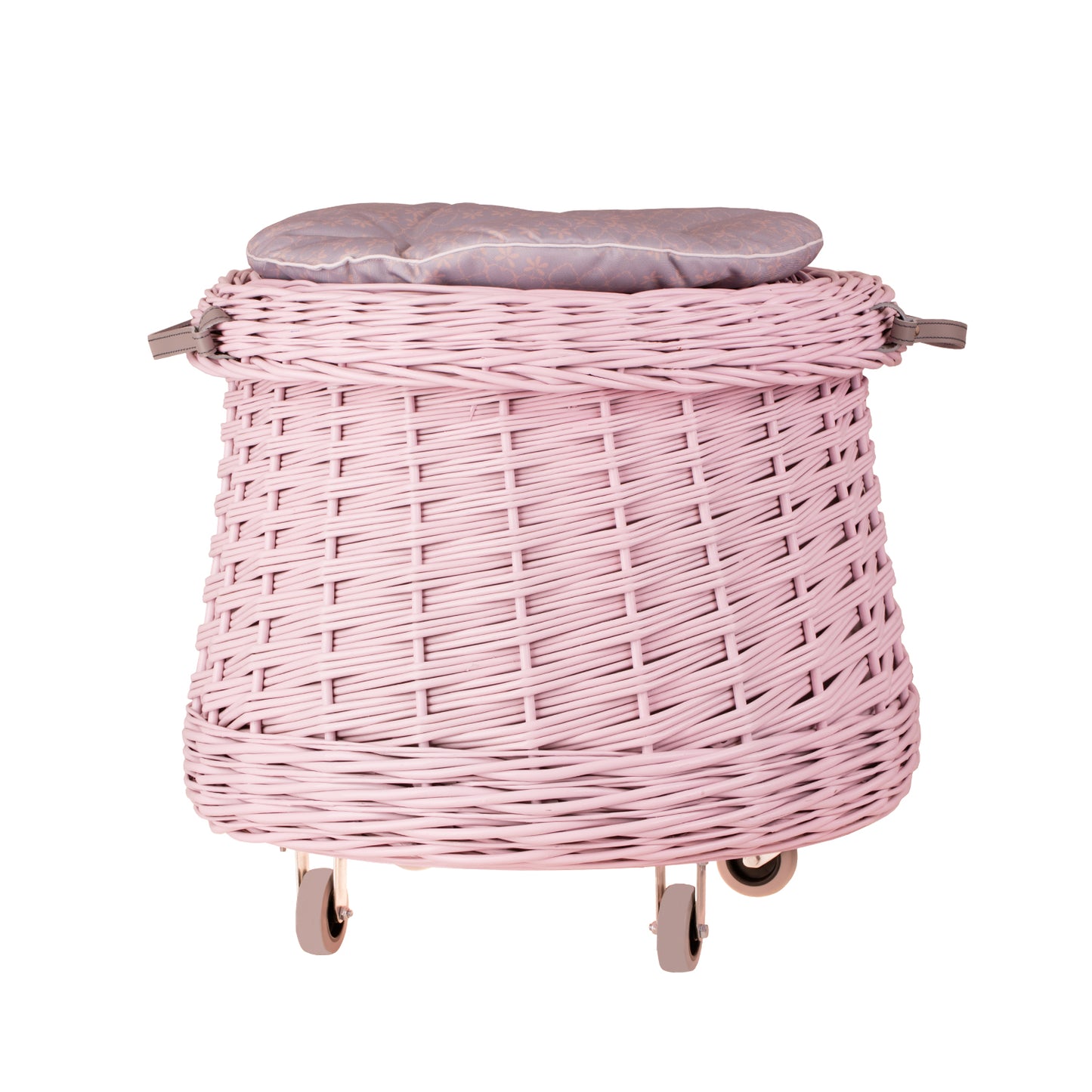 Vinca wicker toy chest for the kids' room with pink trim and wheels TheWickerStories