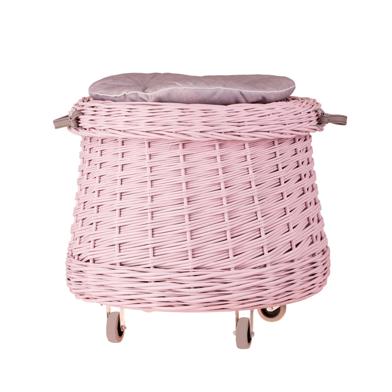 Vinca wicker toy chest for the kids' room with pink trim and wheels TheWickerStories