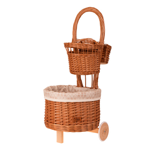 Acer wicker plant basket with cream trim on wheels TheWickerStories