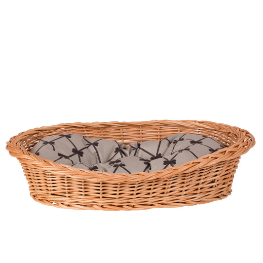 Ester wicker pet bed basket with beige cushion