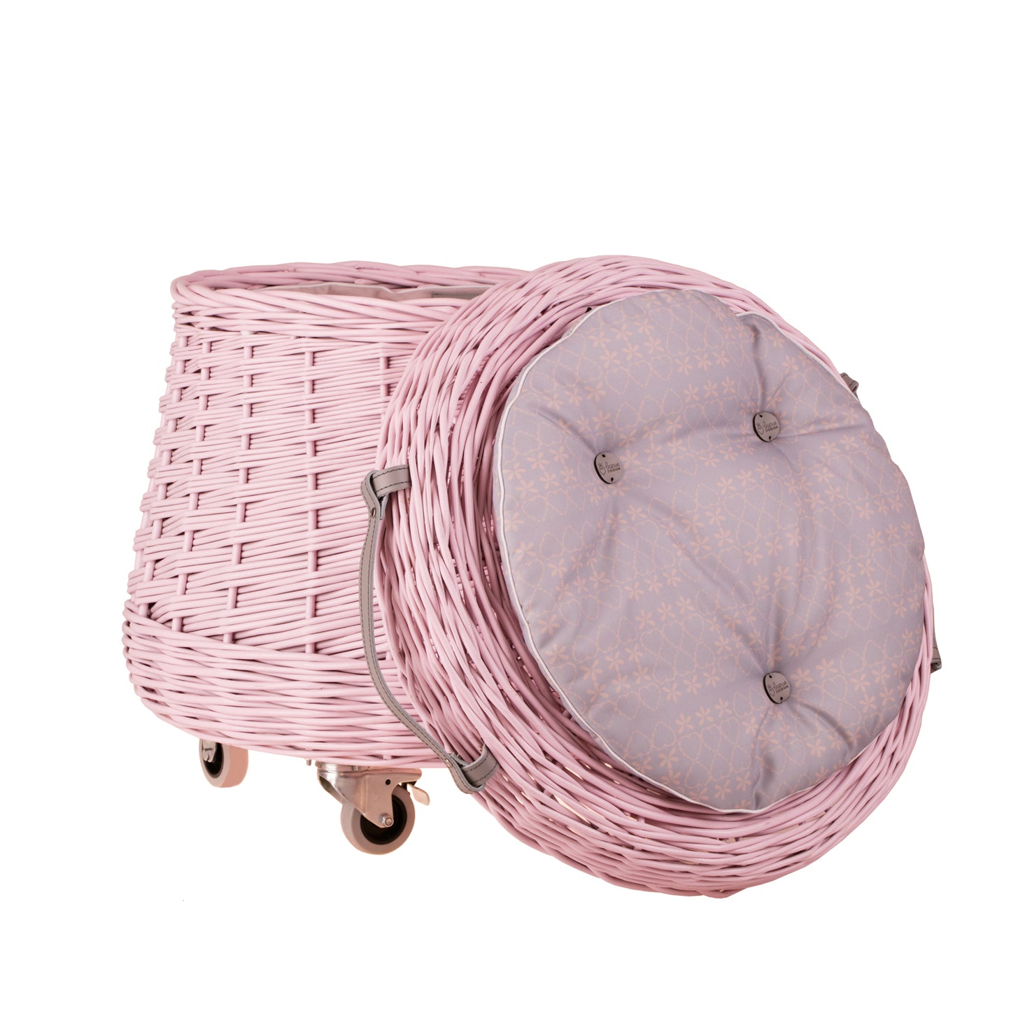 Vinca wicker toy chest for the kids' room with pink trim and wheels TheWickerStories