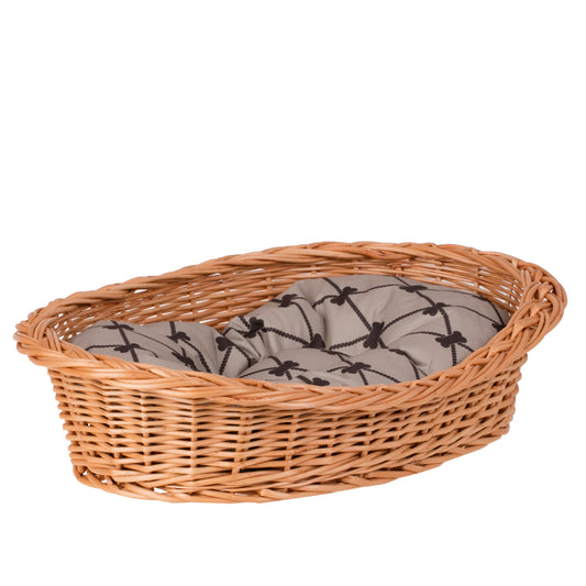 Ester wicker pet bed basket with beige cushion
