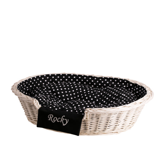 Esmira rieten mand voor hond en kat met kussen, gepersonaliseerd