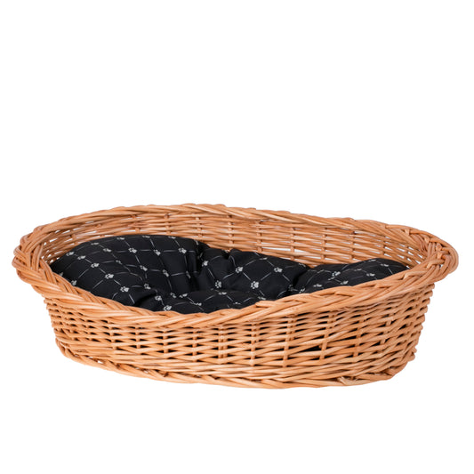 Ester wicker pet bed basket with black cushion