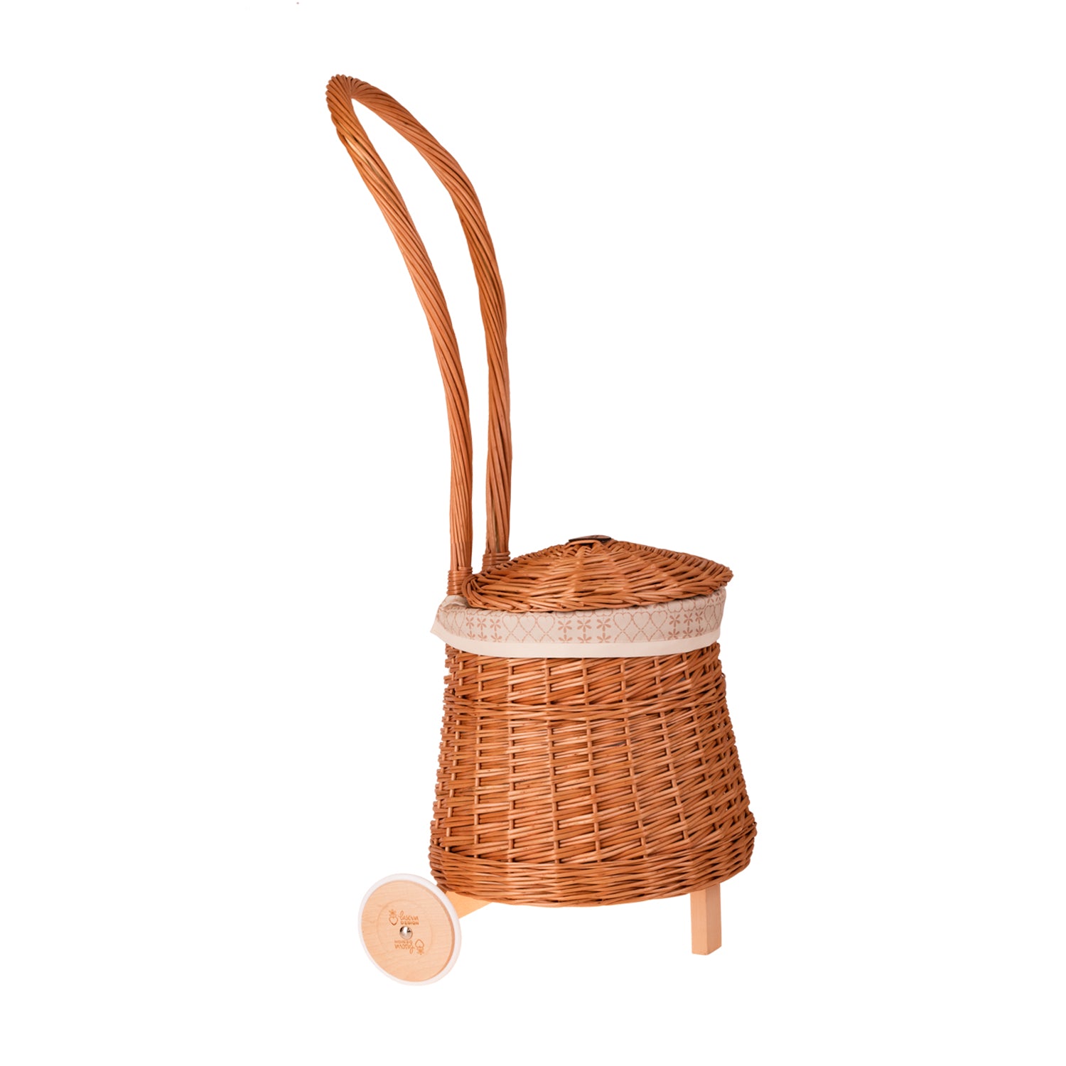 Betula prútený úložný kôš s krémovým podšitím, s rukoväťou a kolieskami TheWickerStories