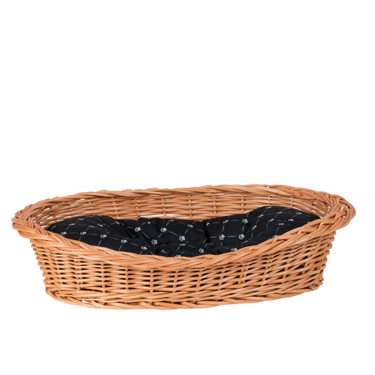 Ester wicker pet bed basket with black cushion