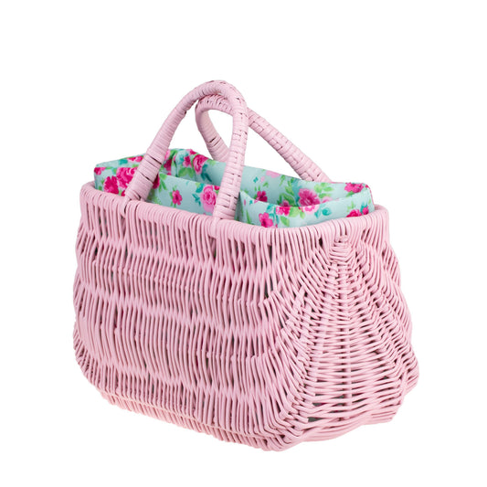 Werlissa rieten strandtas met mintkleurige bies en handvat