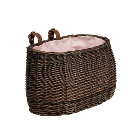 Marone petit panier de vélo en osier avec doublure rose et sangles