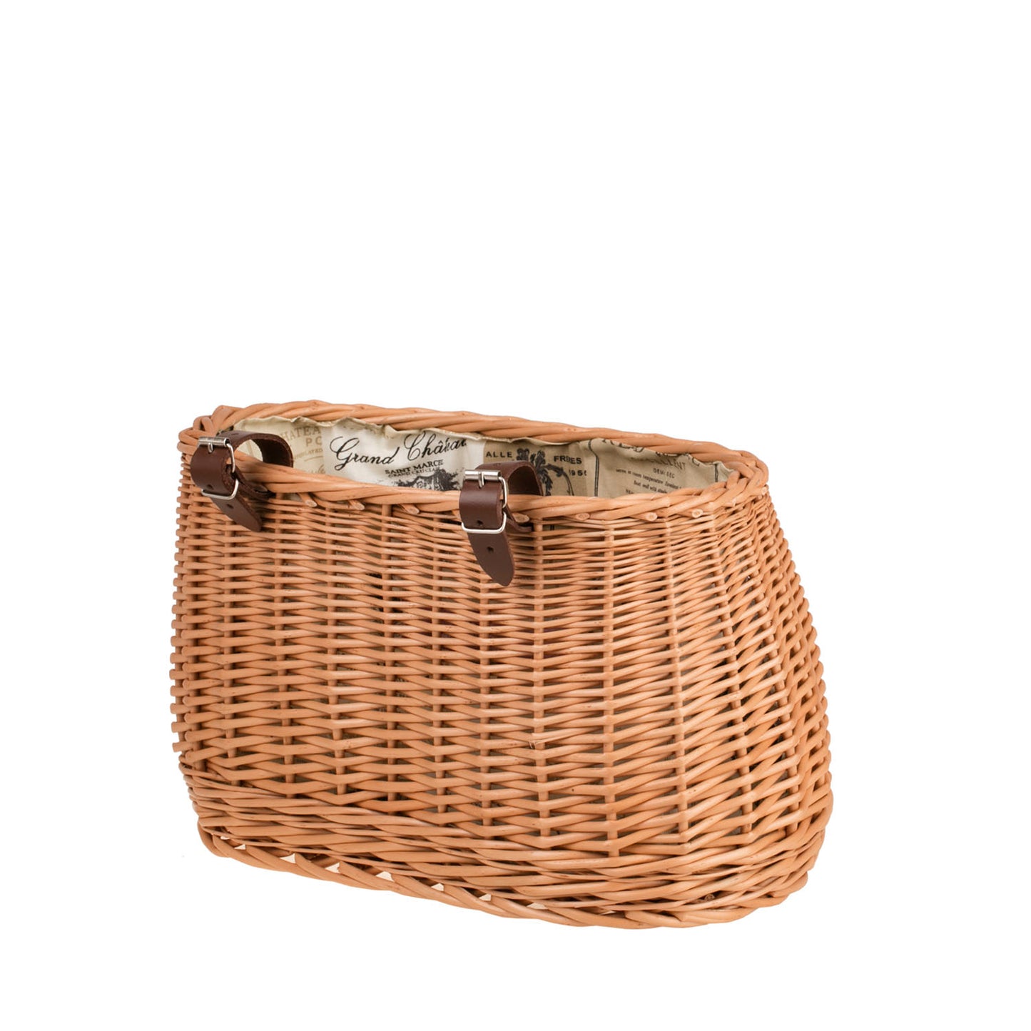 Marone petit panier de vélo en osier avec doublure beige et sangles