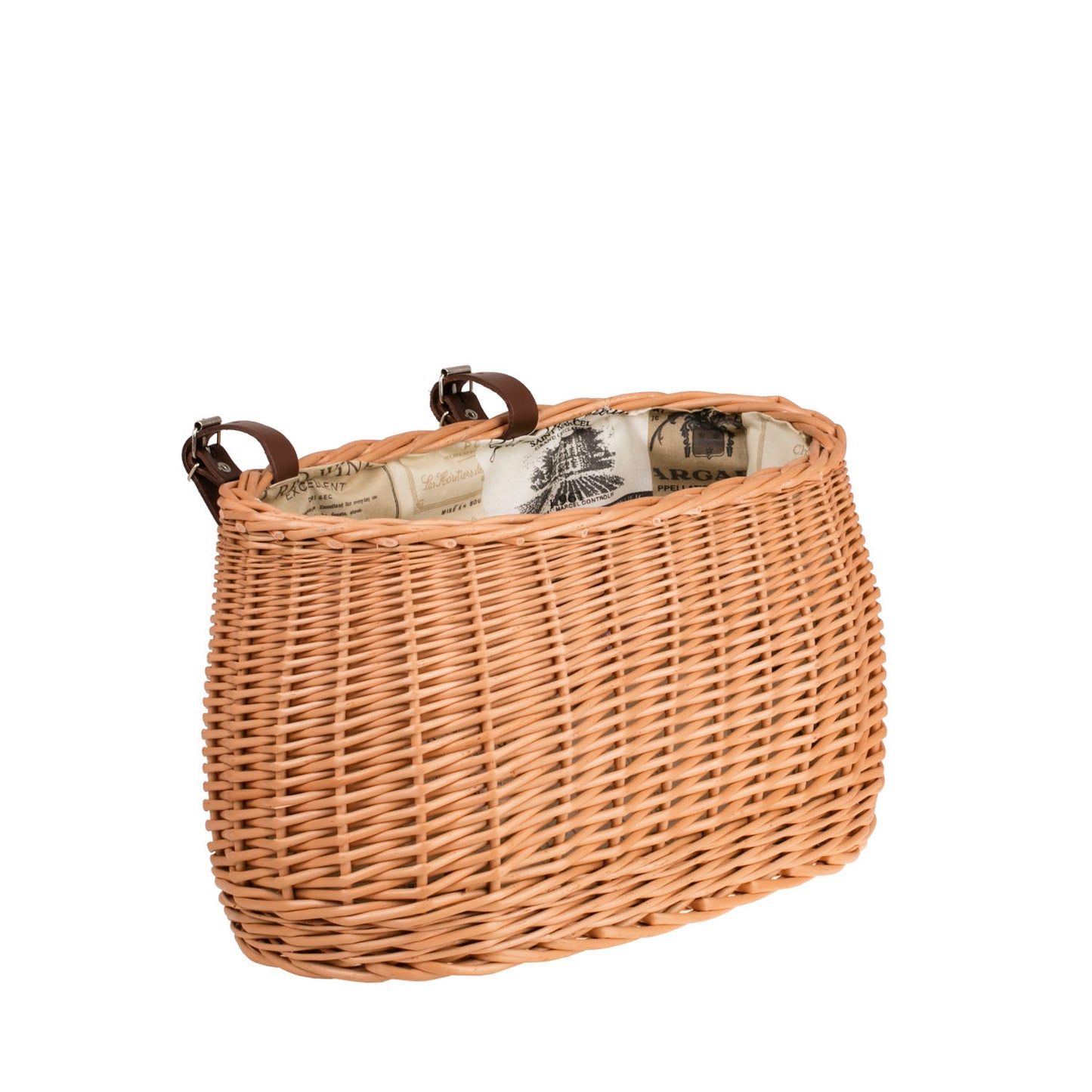 Marone petit panier de vélo en osier avec doublure beige et sangles