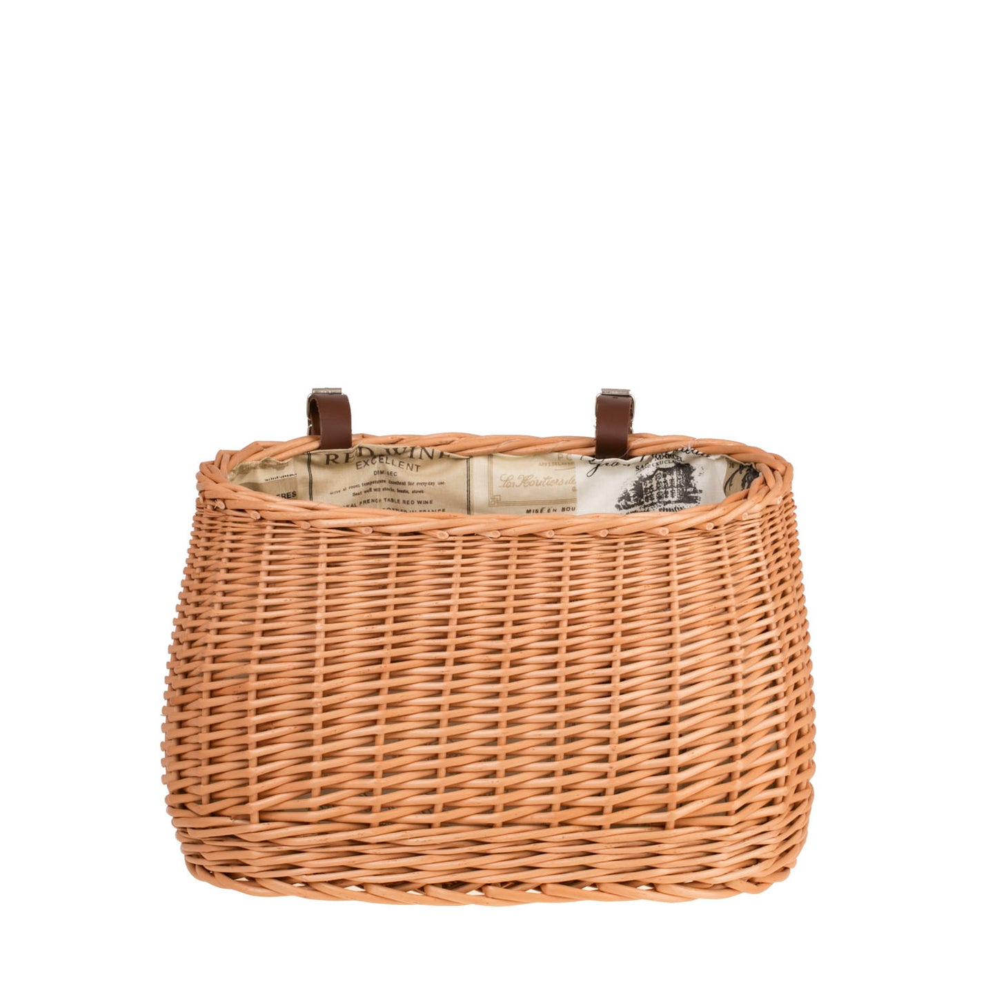 Marone petit panier de vélo en osier avec doublure beige et sangles