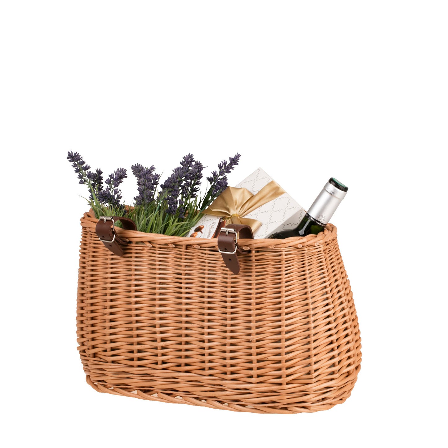 Marone petit panier de vélo en osier avec doublure beige et sangles